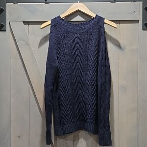 LOFT Blue Off-the-Shoulder Sweater with Cable Knit Design